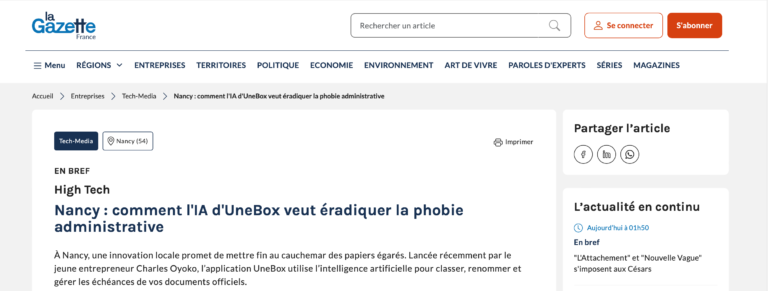 UneBox dans La Gazette : L’IA contre la phobie administrative